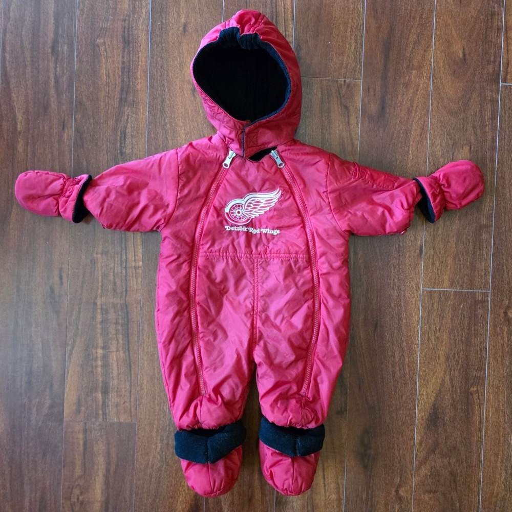 NHL Detroit Red Wings Infant Red Fleece Lined Bunting Snowsuit Hooded 6/9 months
